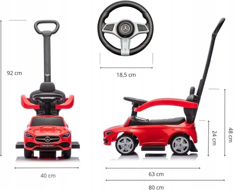 Milly Mally, Mercedes C-Class S, jeździk z rączką, pojazd, czerwony