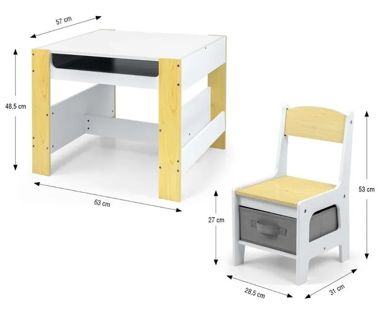 Milly Mally, Sven, stolik i dwa krzesełka, naturalne