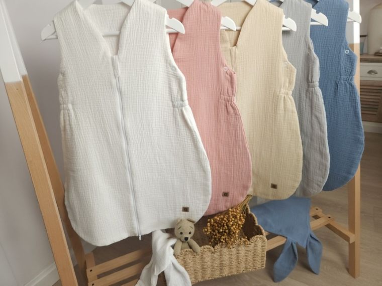 MimiNu, Avi, muślinowy śpiworek na suwak, letni, jeans, TOG 0.5, 3-12m