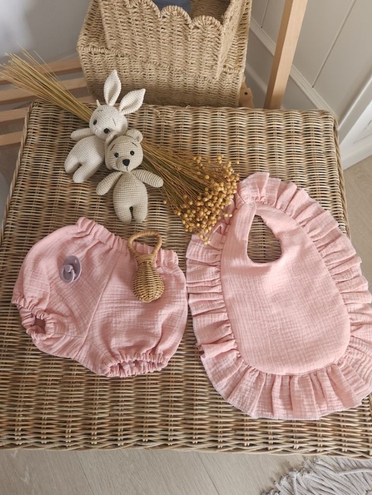 MimiNu, Bloomersy, muślinowe majtki na pieluchę, pudrowy róż, rozmiar M, 1-4 l.