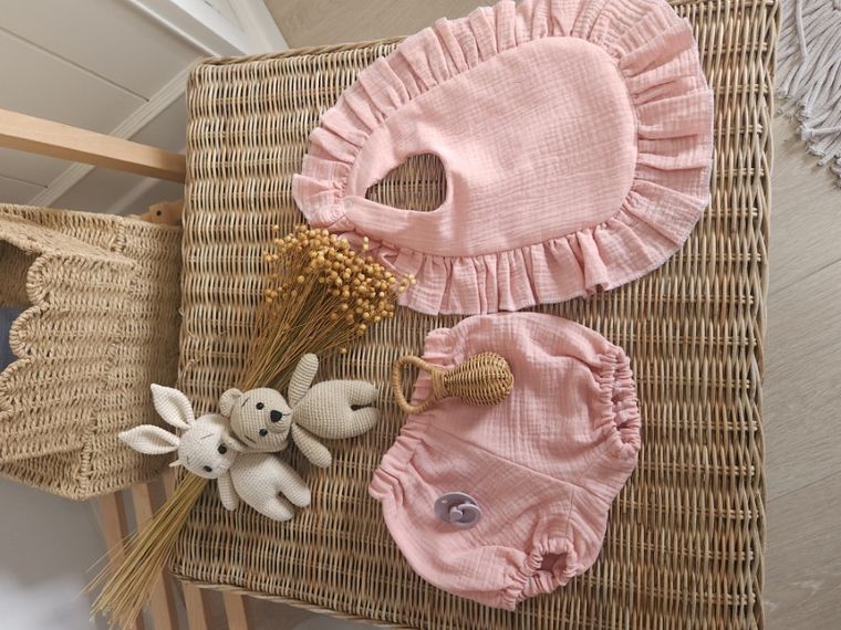 MimiNu, Bloomersy, muślinowe majtki na pieluchę, pudrowy róż, rozmiar S, 0-1 l.