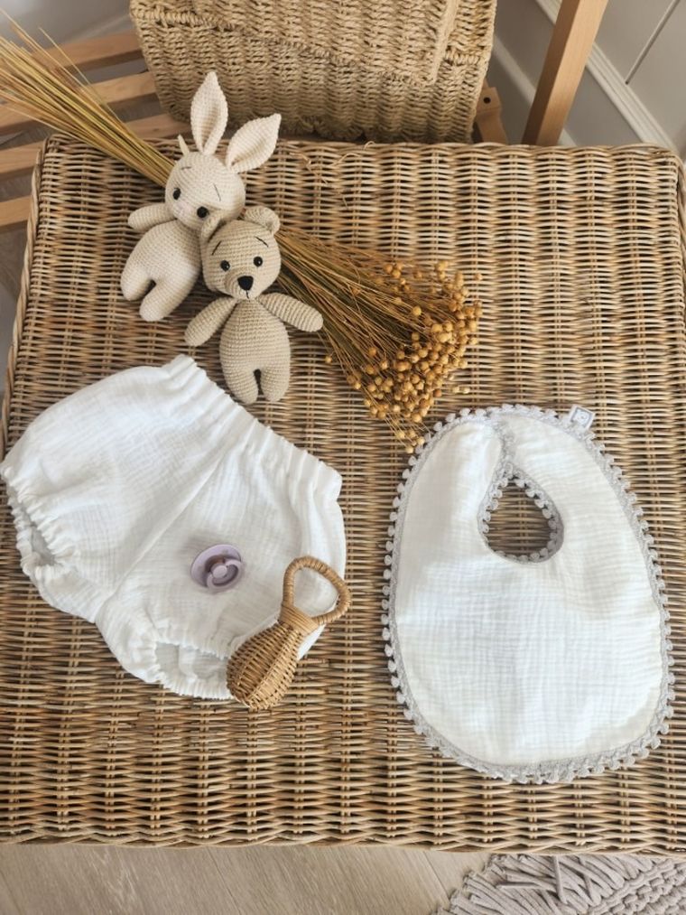 MimiNu, Bloomersy, muślinowe majtki na pieluchę, śmietanka, rozmiar M, 1-4 l.