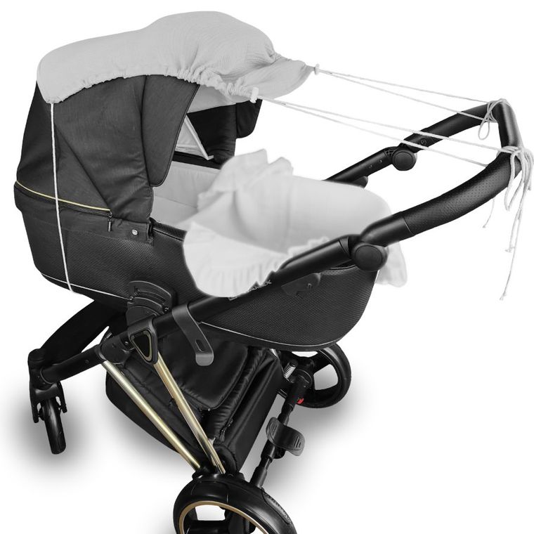 MimiNu, daszek do wózka, przeciwsłoneczna osłonka, muślin bawełniany, szary