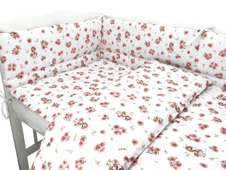 MimiNu, Kaczuszki, 5-częściowy komplet pościeli, pudrowy róż, 120-90 cm