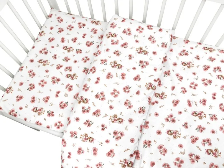 MimiNu, Kaczuszki, komplet pościeli 2-częściowej, bawełna, pudrowy róż, 120-90 cm