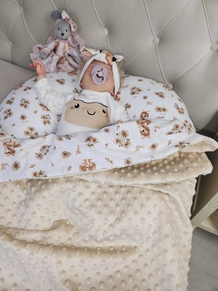 MimiNu, Kaczuszki, lekki kocyk dziecięcy, minky, beż, 60-70 cm