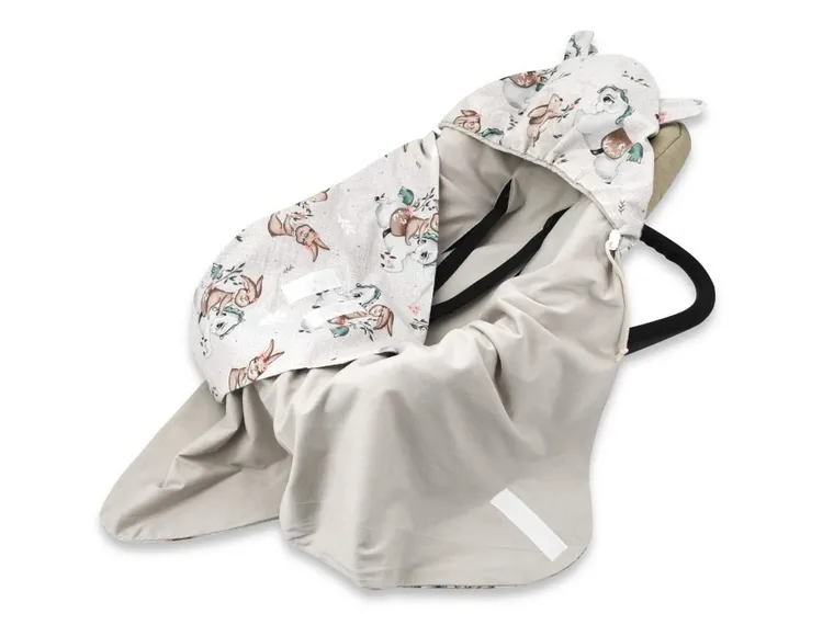 MimiNu, Karuzela, otulak, śpiworek do fotelika z kapturkiem, bawełna, TOG 0.5-1, beż, 90-90 cm