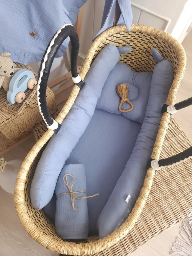 MimiNu, kokon, muślinowa poduszka ergonomiczna, jeans