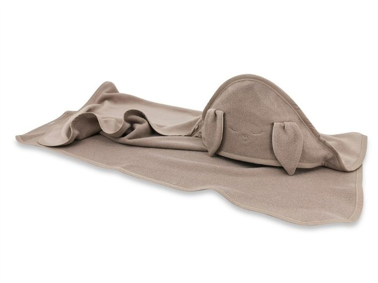 MimiNu, Króliczek, okrycie kąpielowe z haftem i uszami, bambus, mokka, 100-100 cm