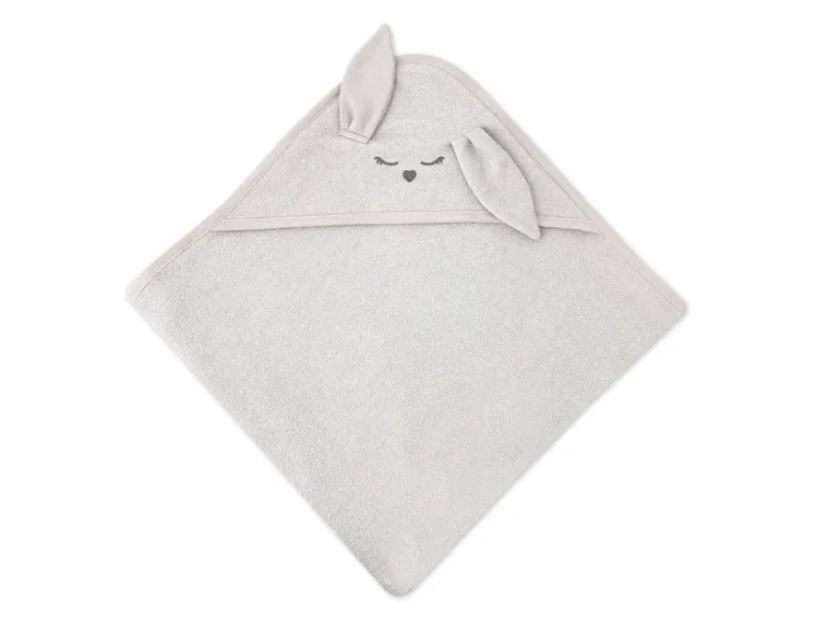 MimiNu, Króliczek, okrycie kąpielowe z haftem i uszami, termofrotte, beż, 100-100 cm
