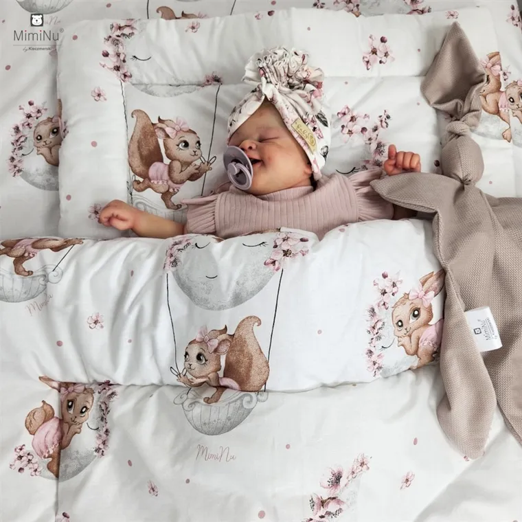 MimiNu, Lili pudrowy róż, komplet: kołderka i poduszeczka, minky, 75-100 + 40-30 cm