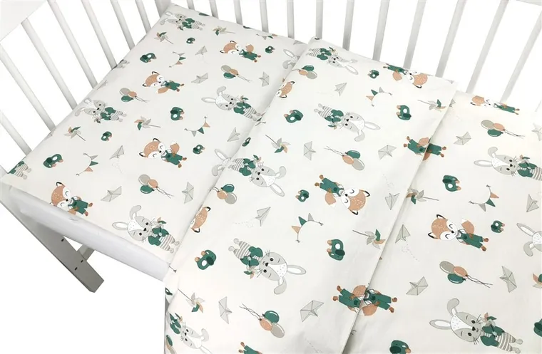 MimiNu, Lis i Królik, 2-częściowy komplet pościeli bawełnianej, beż, 100-135 cm