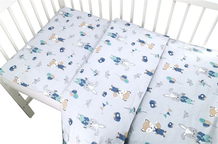 MimiNu, Lis i Królik, 2-częściowy komplet pościeli bawełnianej, błękit, 100-135 cm