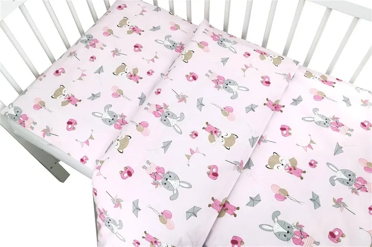 MimiNu, Lis i Królik, 2-częściowy komplet pościeli bawełnianej, róż, 100-135 cm