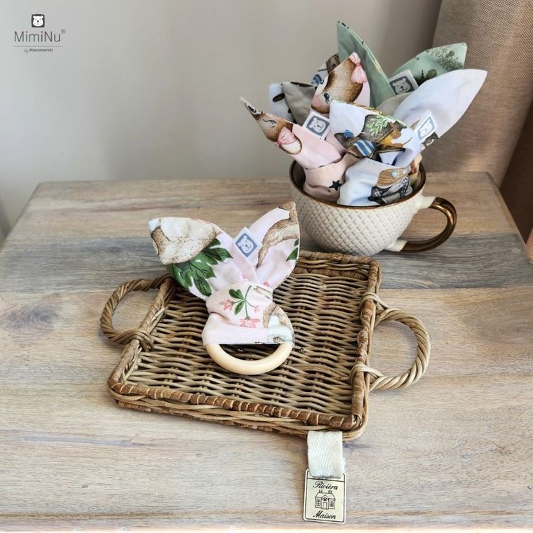 MimiNu, Little Ballerina, Bunny, gryzak sensoryczny, ekologiczny, drewniany, róż