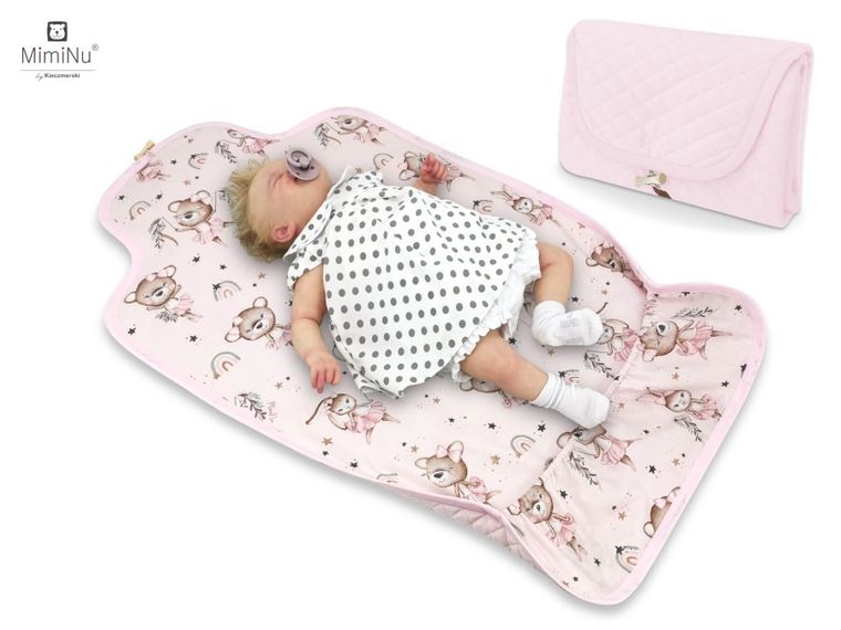 MimiNu, Little Ballerina, przewijak turystyczny, velvet pikowany, róż