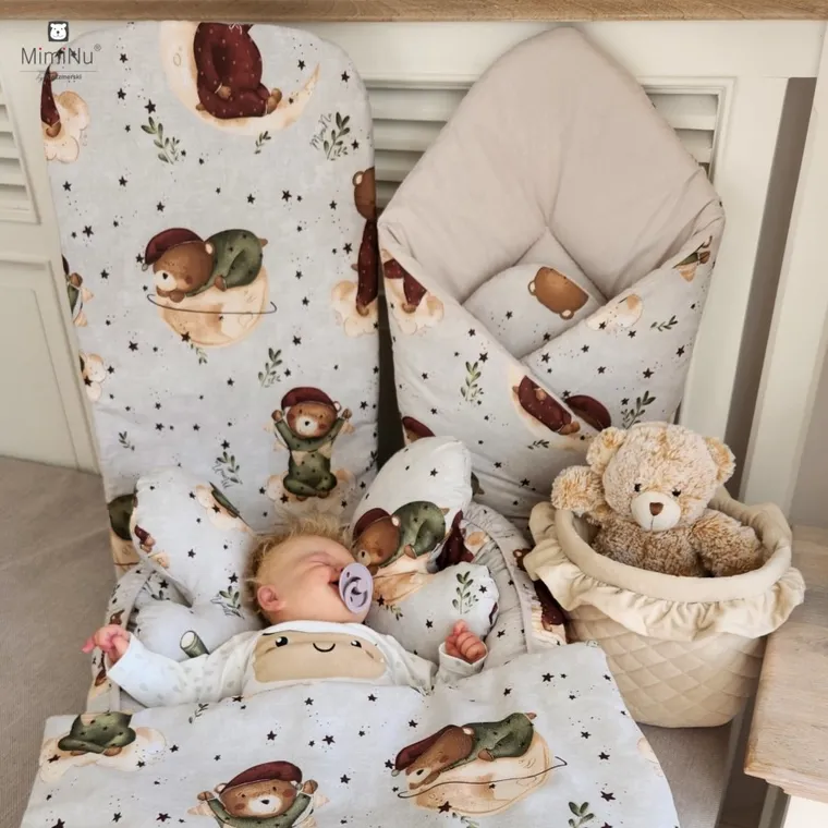 MimiNu, Miś na Księżycu, rożek niemowlęcy, beż, 75-75 cm