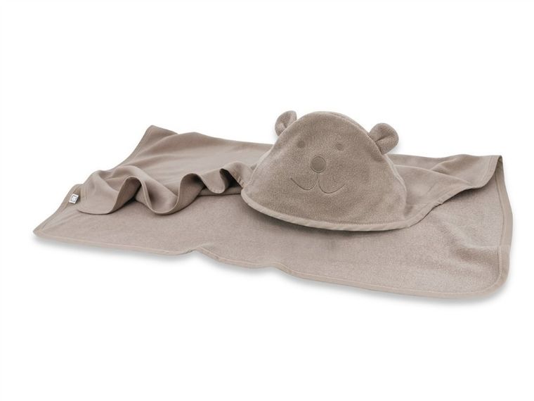 MimiNu, Miś, okrycie kąpielowe z haftem i uszami, bambus, mokka, 100-100 cm