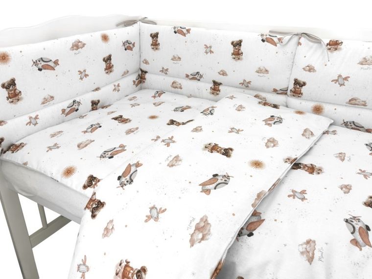 MimiNu, Misie, 5-częściowy komplet pościeli, beż, 120-90 cm