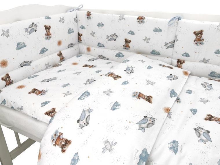 MimiNu, Misie, 5-częściowy komplet pościeli, błękit, 120-90 cm