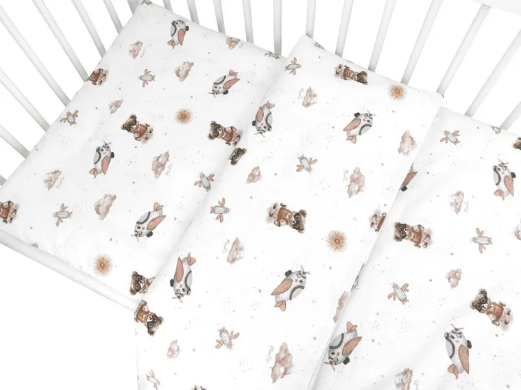 MimiNu, Misie, komplet pościeli 2-częściowej, bawełna, beż, 120-90 cm