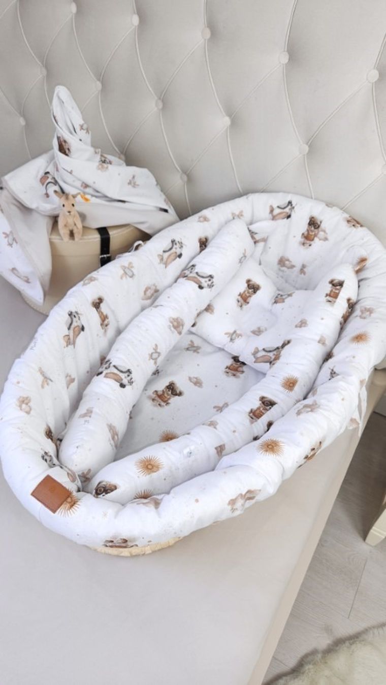 MimiNu, Misie, lekki kocyk dziecięcy, jersey, beż, 75-100 cm