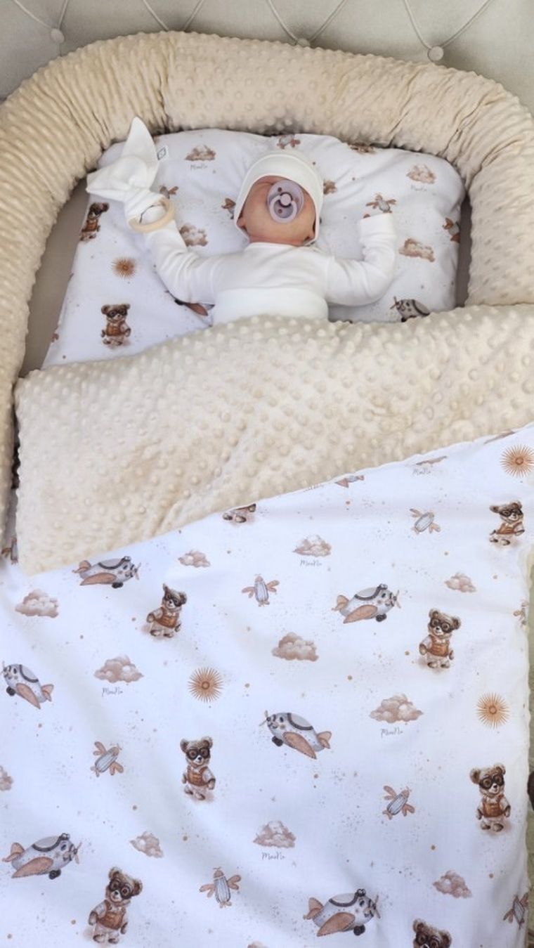 MimiNu, Misie, lekki kocyk dziecięcy, minky, beż, 75-100 cm