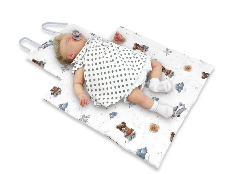 MimiNu, Misie, przewijak mobilny, bawełna, błękit, 70-50 cm