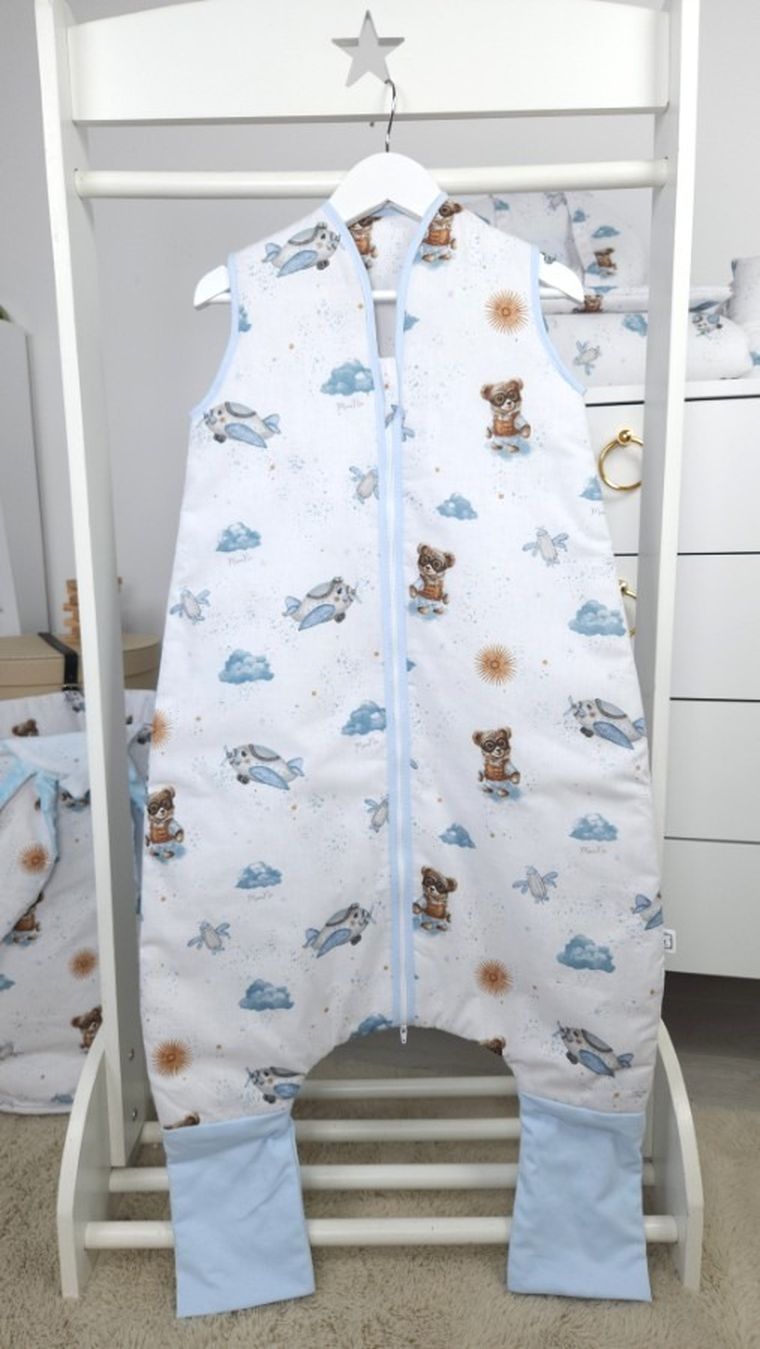 MimiNu, Misie, śpiworek do spania z nogawkami, błękit, letni, TOG 0.5, rozmiar M, 2-6 l