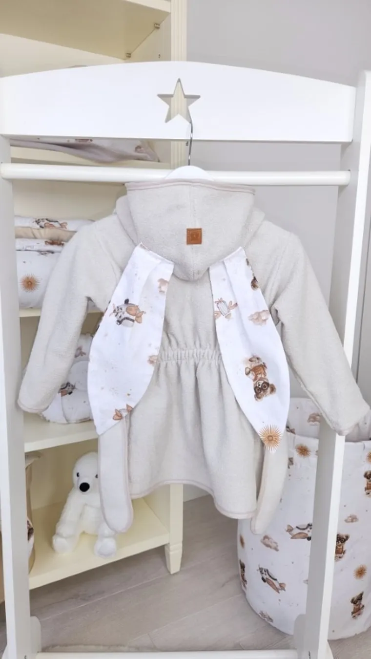 MimiNu, Misie, szlafrok termofrotte, beż, rozmiar 98-104