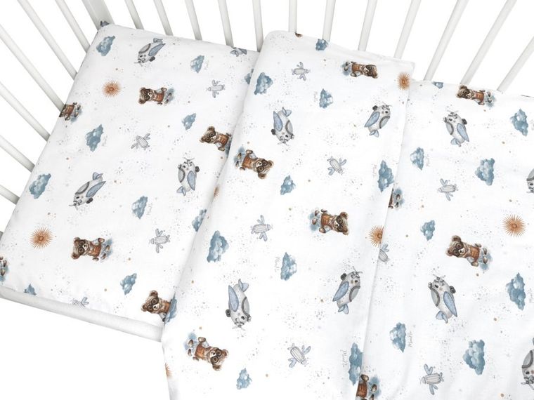 MimiNu, Misie, Trio, 3-częściowy komplet pościeli, błękit, 135-100 cm