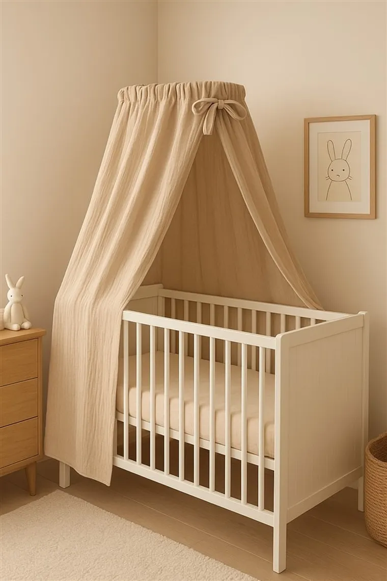 MimiNu, Muślin Premium, baldachim do łóżeczka, ciepły beż, 220-145 cm