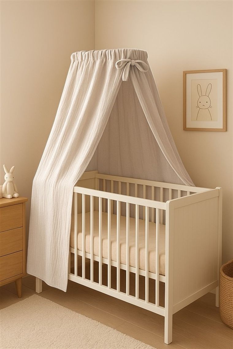 MimiNu, Muślin Premium, baldachim do łóżeczka, śmietanka, 220-145 cm