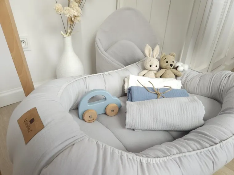 MimiNu, muślinowy kokon niemowlęcy, szary