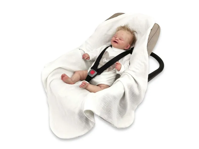 MimiNu, muślinowy otulacz, kocyk do nosidełka, fotelika kubełkowego, śmietanka, 75-75 cm