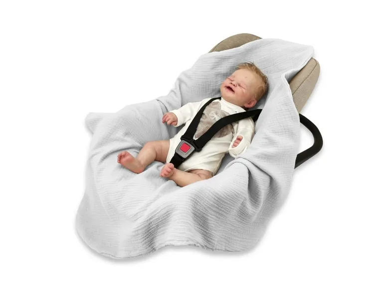 MimiNu, muślinowy otulacz, kocyk do nosidełka, fotelika kubełkowego, szary, 75-75 cm