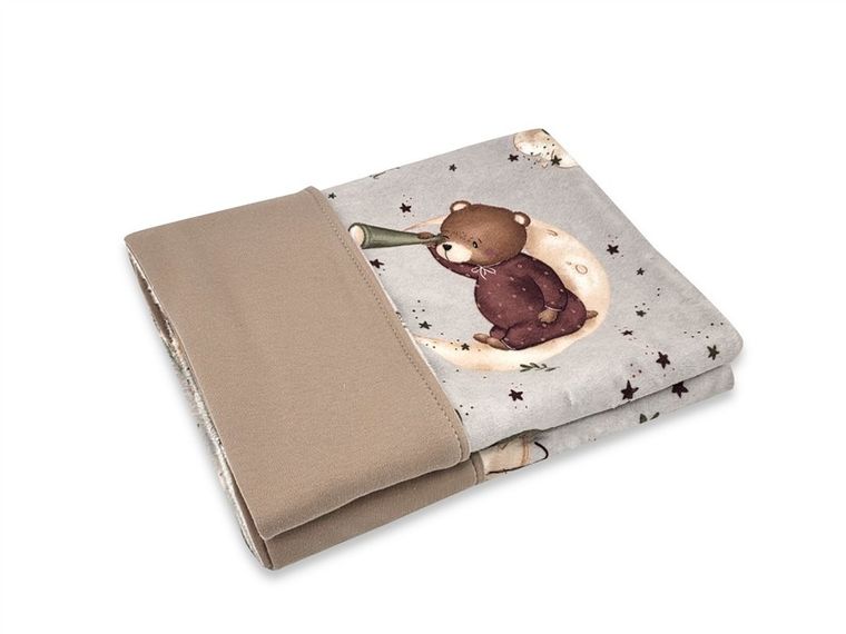MimiNu, NewMinky, kocyk, miś na księżycu + beż, 60-70 cm