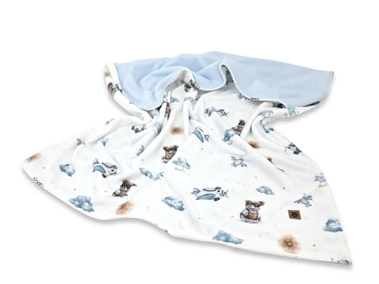 MimiNu, NewMinky, kocyk, misie błękit + baby blue, 60-70 cm