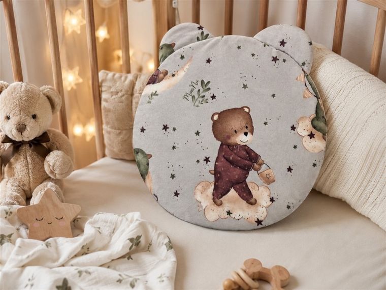 MimiNu, NewMinky, Teddy, poduszeczka płaska, miś na księżycu + beż, 30 cm