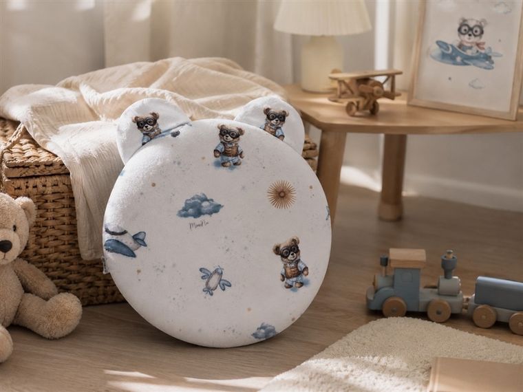 MimiNu, NewMinky, Teddy, poduszeczka płaska, misie błękit + baby blue, 30 cm