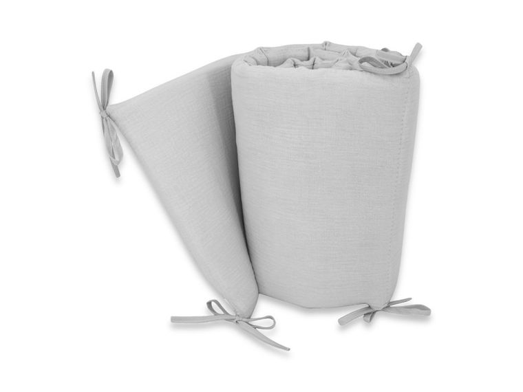 MimiNu, ochraniacz do łóżeczka, muślin, szary, 180-30 cm