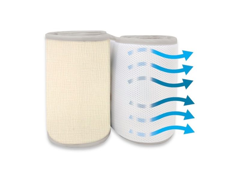 MimiNu, ochraniacz do łóżeczka, siatka dystansowa 3D, muślinowy, ciepły beż, 210-28 cm