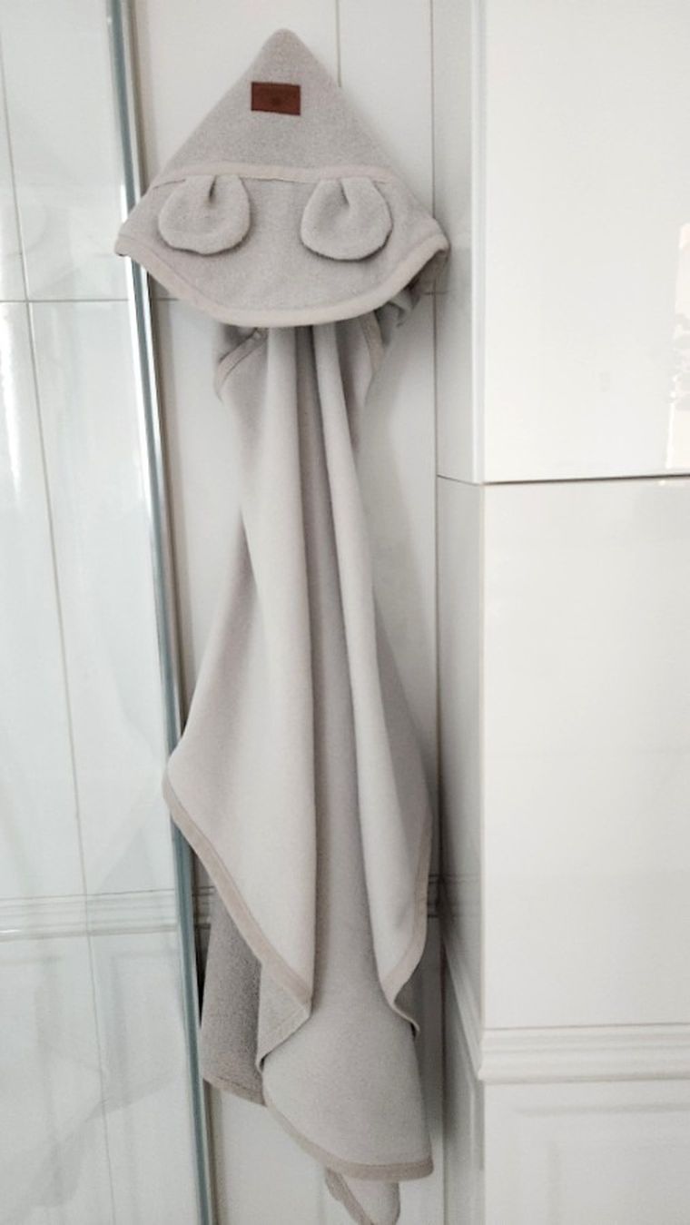 MimiNu, okrycie kąpielowe z kapturkiem, termofrotte, śmietanka, 85-120 cm