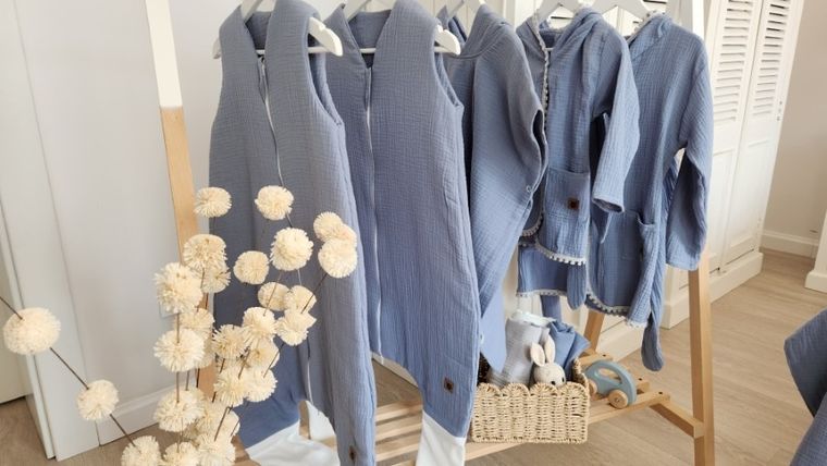 MimiNu, Oslo, przybornik muślinowy, jeans