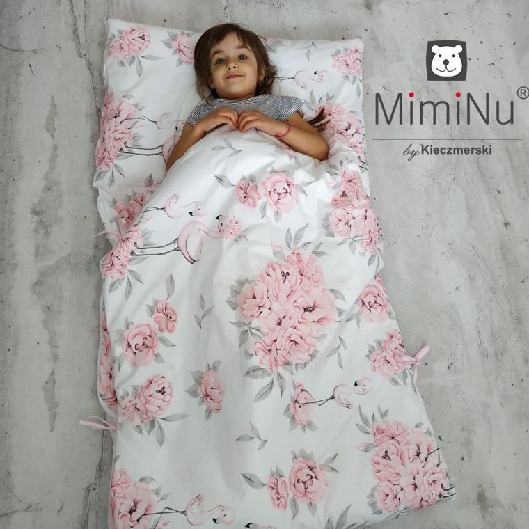 MimiNu, Peonie, śpiworek dla przedszkolaka, różowy