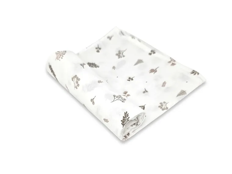 MimiNu, pielucha muślinowa, otulacz, listki beż, 120-120 cm