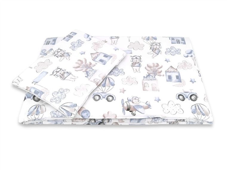 MimiNu, Piloci, 2-częściowy komplet pościeli z wypełnieniem, błękit, 120-90 cm