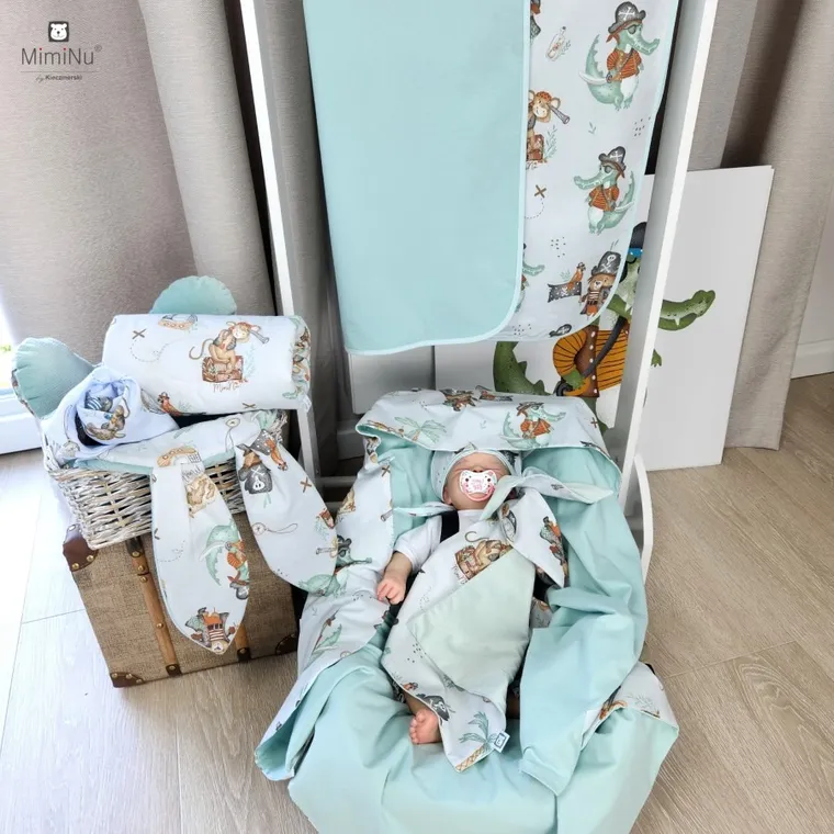MimiNu, Piraci, otulak, śpiworek, ocieplany, zimna mięta, natural, TOG 2.5, 90-90 cm