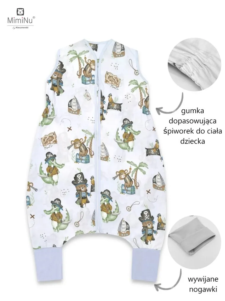 MimiNu, Piraci, śpiworek do spania z nogawkami, błękit, letni, TOG 0.5, rozmiar S, 1-2.5 l