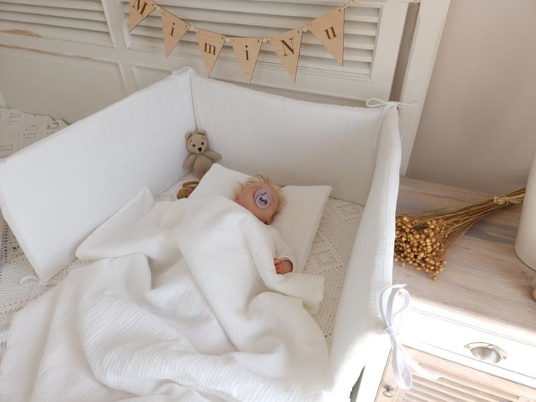 MimiNu, poduszka z poszewką na suwak, muślin, śmietanka, 40-30 cm